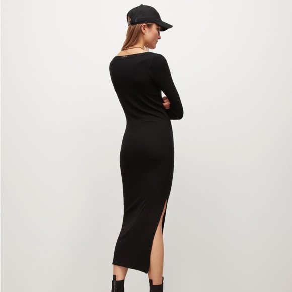 ALL SAINTS Rina Black Long Sleeve Ribbed Black Dress - Picture 7 of 9